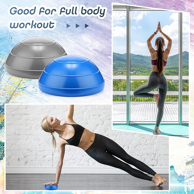 Sratte 4 Pcs Balance Pods Diameter Unisex Workout Balance Pods Trainer Dots Exercise Half Ball Inflatable Stepping Pads for Kids Adults Strength Flexibility, Blue Gray