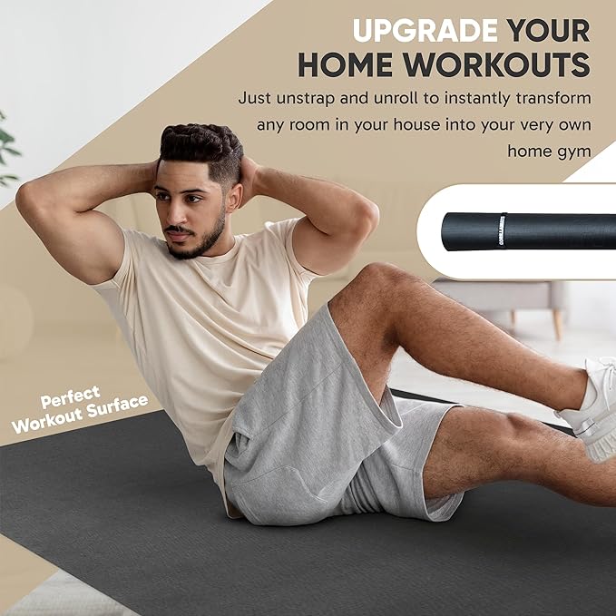 Gorilla Mats Large Exercise Mat – 6'x4', 7'x4', 7'x5', 8'x4', 10'x4' (1/4" Thick) – Ultra Durable Workout Mat for Home Gym Flooring – Non-Slip, Flat Fitness, Yoga & Weight Lifting Floor Mat
