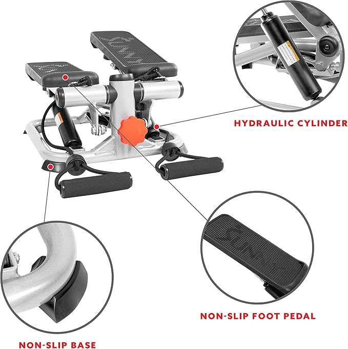 Sunny Health & Fitness Mini Steppers for Exercise at Home, Stair Step Workout Machine, Full Body Cardio Equipment, with Optional Free SunnyFit App Connection and Resistance Band