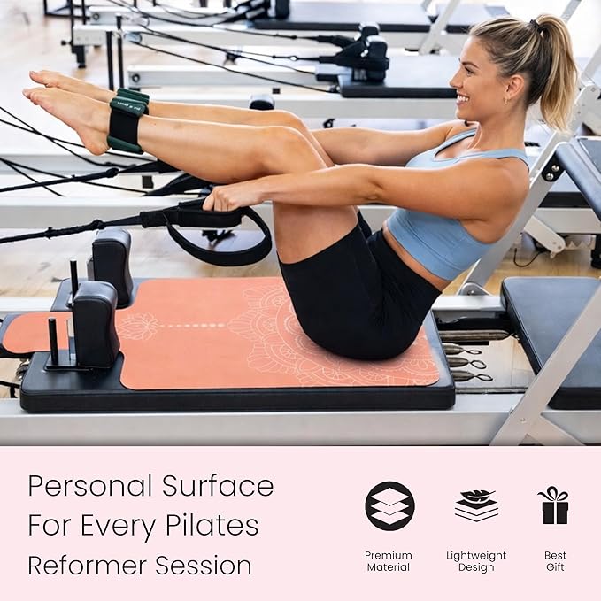 Pilates Reformer Mat Non Slip – Washable Reformer Mat Cover with Grip Socks & Mesh Bag, Sweat Absorbing Pilates Reformer Towel for Studio & Home Use