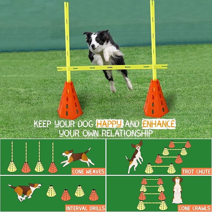 Yes4All Agility Hurdles Cone Set for Speed and Balance Exercises for All Ages, Suitable for Dog Training, Include Carry Bag - Set 8 Cones & 4 Green Bars
