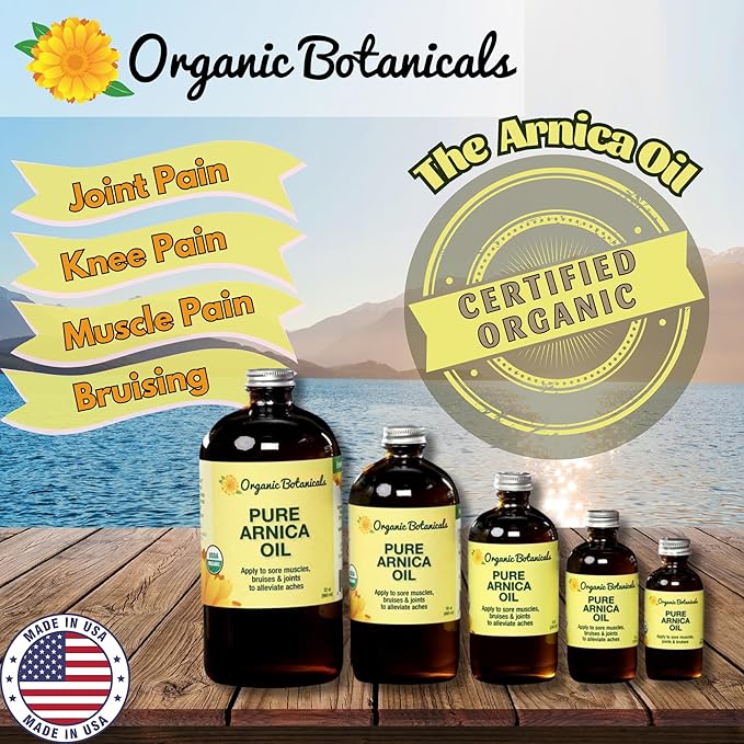 Arnica Oil - Pure Organic Muscle Discomfort Bottle - Arnica Montana Oil for Arthritis, Bruising & Swelling, Muscle, Joint Discomfort, and Sports Injuries, Arnica Massage Oil, 64 oz