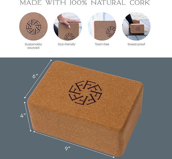 FFLLOOWW Premium Cork Yoga Block – Non-Slip, High-Density Support for Yoga, Pilates, Stretching, Home Workouts & Balance Training
