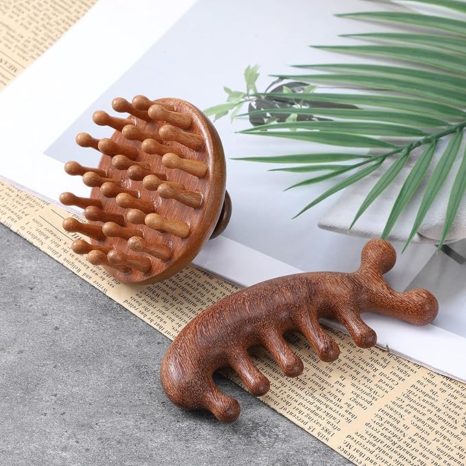 Wood Scalp Massager & Hair Scrubber, Wood Head Massage Brush for Hair Growth Manual Scalp Scrubber Sandalwood Portable Scalps Brush Tool for Woman Men
