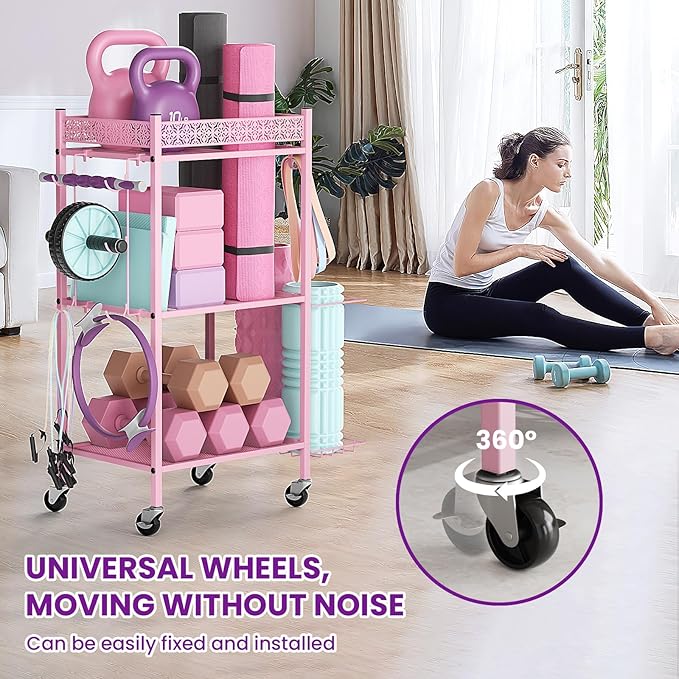 Yoga Mat Storage Rack, Home Gym Storage Rack, VOPEAK Workout Storage for Yoga Mat, Foam Roller, Gym Organizer Gym Equipment Storage for Home Exercise and Fitness Gear