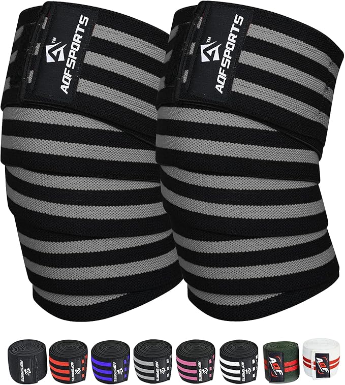AQF Knee Wraps Weight Lifting Bandage - IPL and USPA Approved Gym Knee Support - Heavy Duty 78” Elasticated Support Straps Guard Powerlifting, Squatting (Pair)