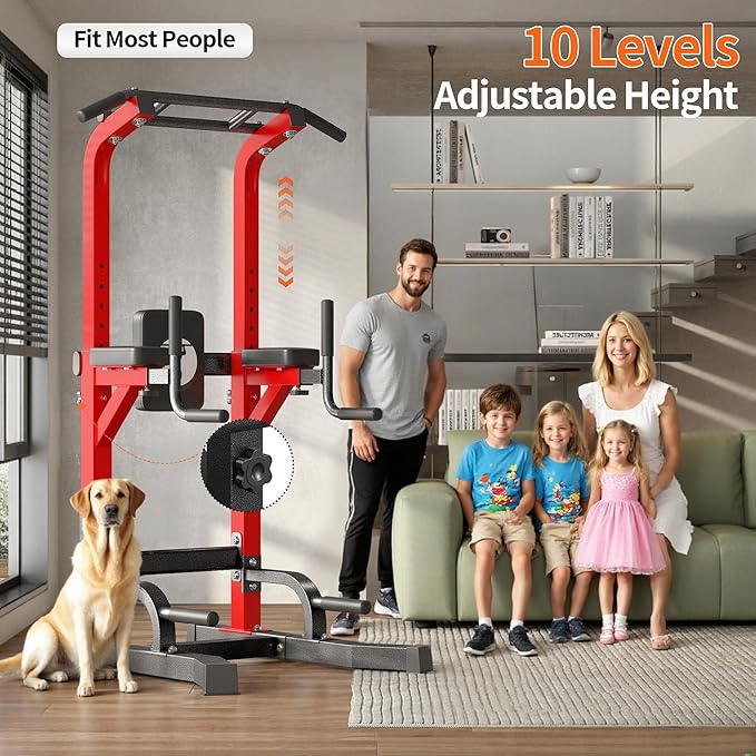 SogesHome Adjustable Pull Up Bar & Dip Station, Heavy Duty 330LB Capacity Multifunctional Home Gym Fitness Equipment for Strength Training, Push Up Stand for Arm, Back, Core & Full Body Workout
