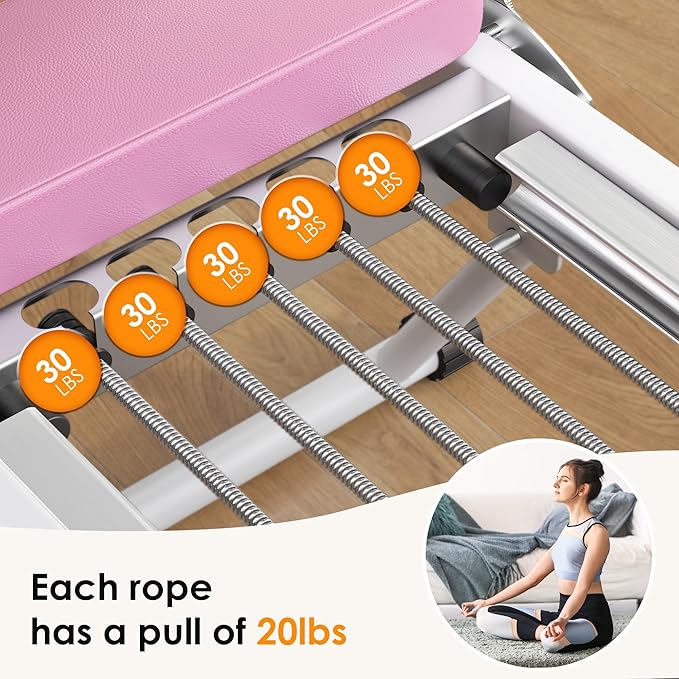 SogesPower Pilates Reformer Machine for Home Gym Workout, Foldable Pilates Equipment with High Strength Alloy Springs for Beginners, Up to 400lbs