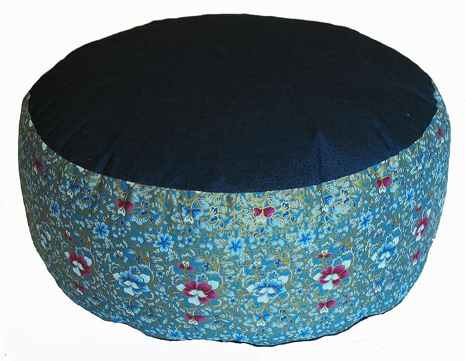 Meditation Cushion Zafu Pillow - Buckwheat and Kapok Fill - Indochine Floral Teal