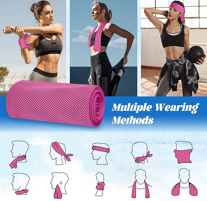 PAWPRO 4 Packs Cooling Towels for Neck and Face(40"x12"), Soft Breathable Cooling Towel with Waterproof Bag & Carabiner,Microfiber Cooling Towels for Yoga, Sport,Gym,Camping (Multicolor-2)