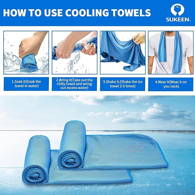Sukeen 12 Pack Cooling Sports Towel Bulk (40"x12"), Quick-Drying Neck Cooling Wraps, Soft & Breathable Microfiber Ice Towel for Athletes, Sports Fitness Enthusiasts Gym Outdoor Summer