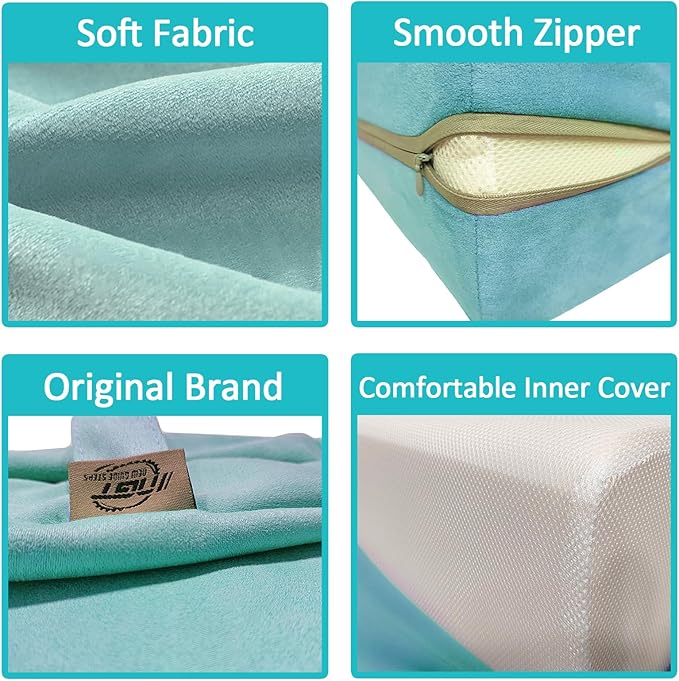 NGT new guide steps Yoga Bolster Pillow for Meditation and Support - 20"*12"*6" Rectangular Yoga Cushion Foam Wedges Washable Suede Pillowcase for Men and Women with Carry Handles. (Green)