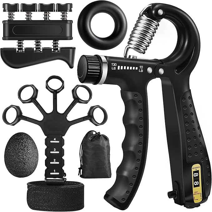 Grip Strength Trainer Kit (5 Pack) Adjustable Resistance Hand Gripper,Finger Exerciser,Hand Extension Exerciser,Stress Relief Ball and Forearm Workout Ring for Muscle Building Injury Recover