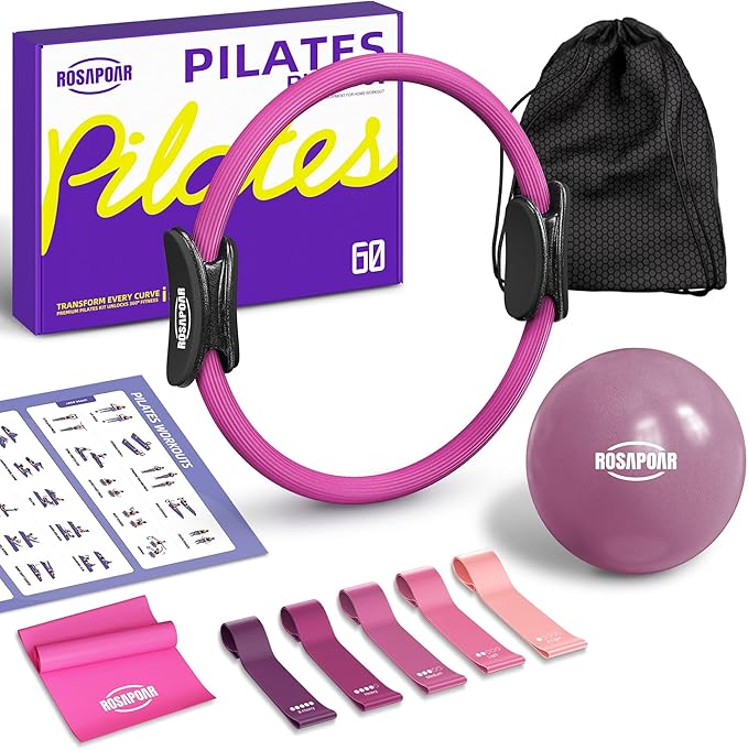 ROSAPOAR Pilates Essentials Kit for Women, Pilates Ring Set - 14" Magic Circle with Yoga Ball & Resistance Bands – Pilates Kit for Home Workouts, Toning & Core Sculpting Pilates Equipment
