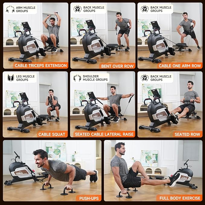 pooboo Magnetic Rowing Machine, Folding Rower with Combination Strength Exercise, Tablet Holder and Comfortable Seat Cushion, Rower for Home Use