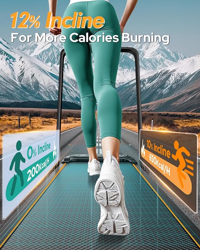 Foldable Treadmill with 12% Incline, 6 in 1 Folding Treadmill with Handle Bar for Home/Office,Under Desk Treadmills Portable Walking Pad with App, Upgrade 3.5HP Low Noise,Remote Control & LED Display,