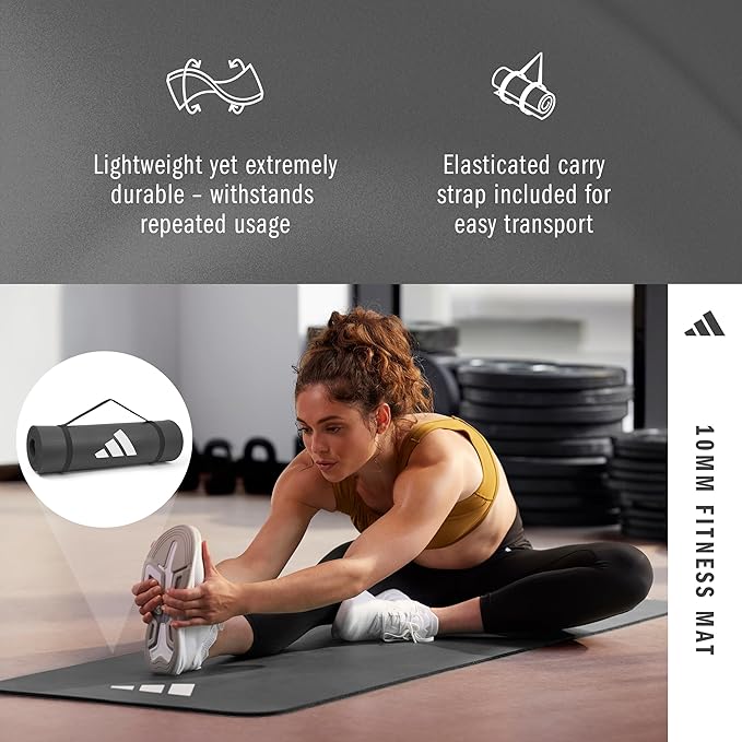 adidas Fitness Mat - Lightweight - Non Slip Yoga Mat, 7mm or 10mm