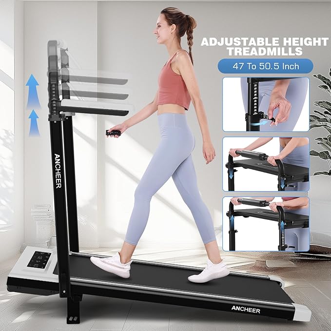 ANCHEER Treadmill with 12%/15% Incline, Folding Walking Pad with Handle Bar, 320-450lb Capacity Under Desk Foldable 3.5HP Treadmills for Home/Office/Gym,Installation-Free