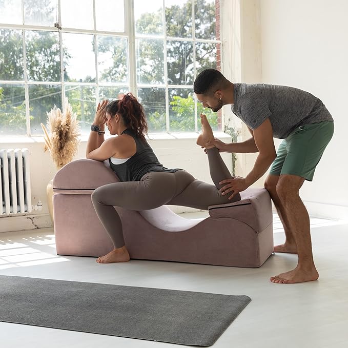 Avana Kami Convertible Chaise/Bed Bench for Yoga & Massage - 2-in-1 End of Bed Ottoman with Concealed Fold Out Yoga Lounge Chair, Microvelvet Rose