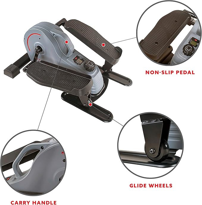 Sunny Health & Fitness Under Desk Elliptical Machine, Portable Sitting or Stand Peddler Exerciser for Seniors Home Office, SunnyFit App Access via Bluetooth with Optional Handlebar or Resistance Band