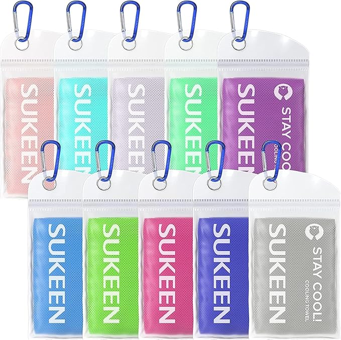 Sukeen 10 Pack Cooling Towels (40"x12") for Sweat, Quick-Drying Neck Cooling Wraps, Soft Breathable Cooling Towels for Neck and Face, Chilly SportsTowel for Yoga, Sport, Running, Workout