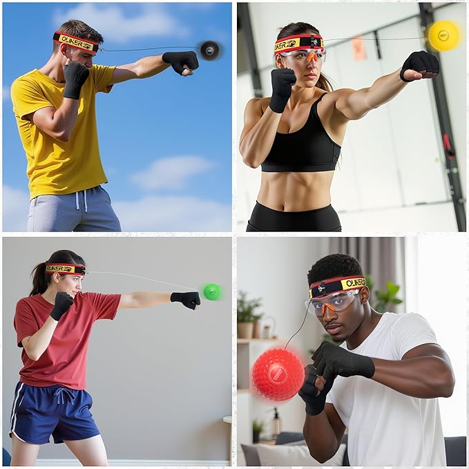 Boxing Reflex Ball for Adults and Kids, 4 Levels Boxing Ball with Adjustable Headbands, Perfect for Reaction, Agility, Punching Speed, Fight Skill and Hand Eye Coordination Training