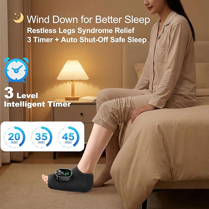 Foot Massager for Neuropathy Plantar Fasciitis Pain Relief, Cordless Heated Vibrating Cloud-Soft Ankle Wrap Feet Massage, Portable 2H Run Time, 6 Heats, 3 Modes, Auto-Off Timer, 1pcs