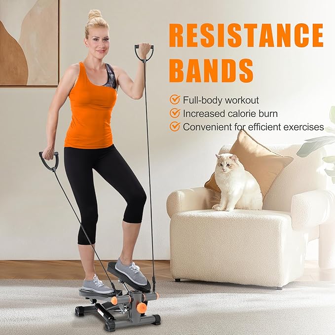 Stepper for Exercise at Home Mini Stair Stepper with Resistance Bands Exercise Equipment for Home Stair Climber Stepper Machine for Home Gym Cardio Equipment for Full Body Workout