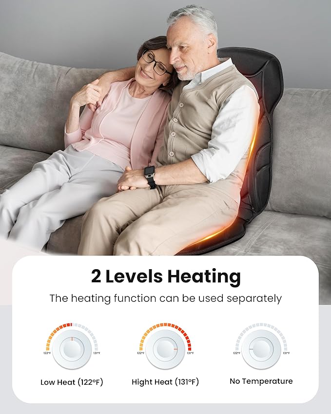 COMFIER Back Massager with Heat, Vibration Massage Seat Cushion with 8 Massage Nodes & 5 Modes, Adjustable Chair Massager Pad for Home Office, Heated Chair Pad, Gifts for Women Men Mom Dad