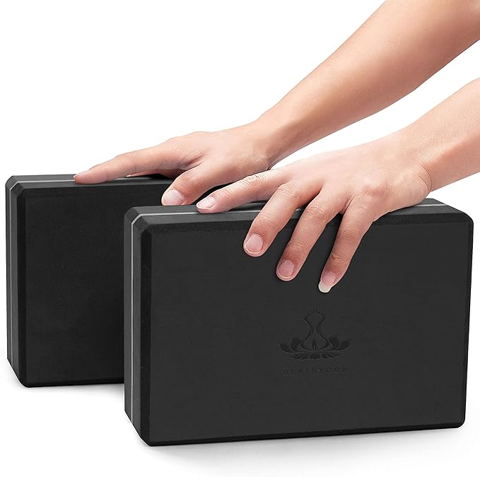 Heathyoga Yoga Blocks 2 Pack with Strap, High Density EVA Foam Yoga Block and Yoga Strap Set to Support and Improve Poses and Flexibility