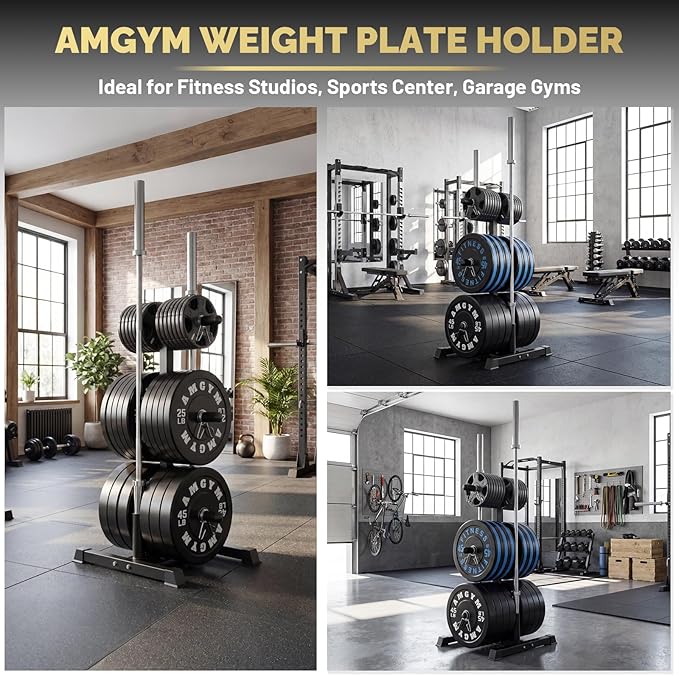 Weight Plate Tree Rack & Weight Set, Strength Training Plate Storage Stand and Barbell Holders for Home Gym, 1100 lb Weight Capacity, Fits Both 1" and 2" Bumper Plates