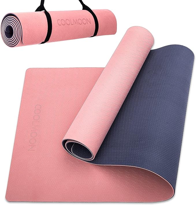 COOLMOON Yoga Mat Non Slip, Anti-Tear 1/4 Thick TPE Yoga Mats for Women and Men, 72"x24" Exercise & Fitness Mat with Carrying Strap, Workout Mats for Yoga, Pilates and Floor Exercise