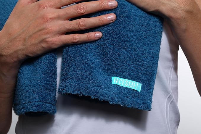 FACESOFT Eco Friendly Gym Towel Accessories for Working Out - Soft & Absorbent Cotton Exercise Towel - No Synthetic Microfibers or Plastics - Sweat Towel for Gym, Fitness, Sports, Yoga - Blue - 1 Pc