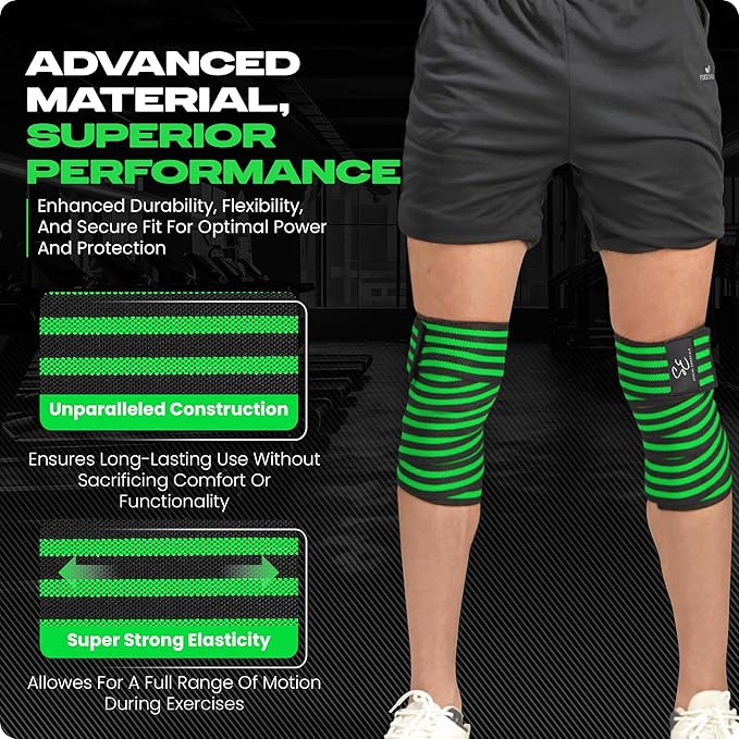 Special Essentials Knee Wraps for Weightlifting with Strap (2 Pack) - 72 Inches Flexible Support for Men & Women, for Powerlifting, Squats, Leg Press, and Cross Training