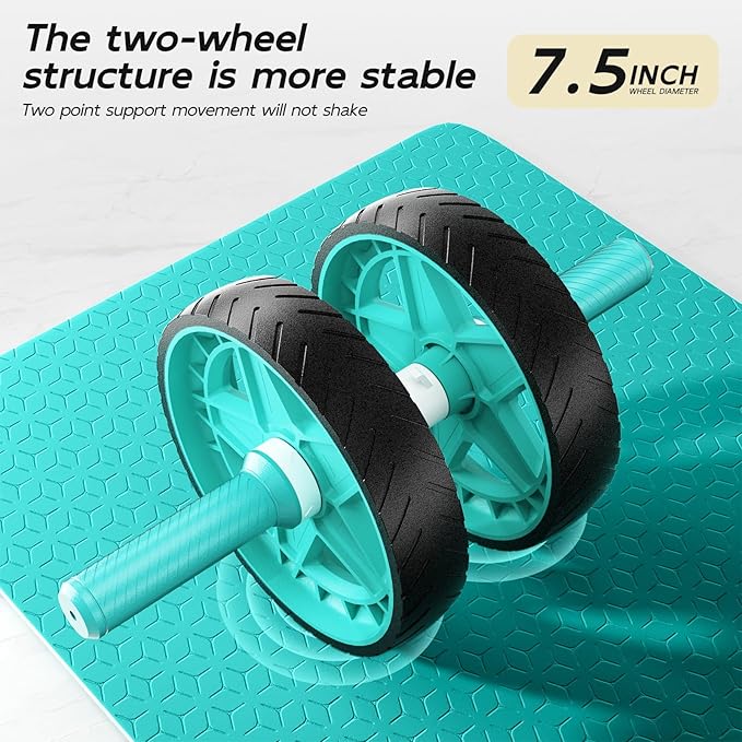 Double-Wheel Ab Roller for Core Training – Rebound Design with Adjustable Elastic Band, Silent Non-Slip Wheels, Detachable Build, Knee Pad & Bands – Home Gym Gear for Men/Women