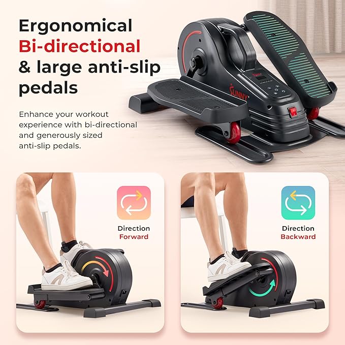 Sunny Health & Fitness Under Desk Pedal Elliptical Machine, Adjustable Resistance Leg Exerciser Home Workout While Sitting for Seniors, Optional Motorize or in Pink with SunnyFit App via Bluetooth