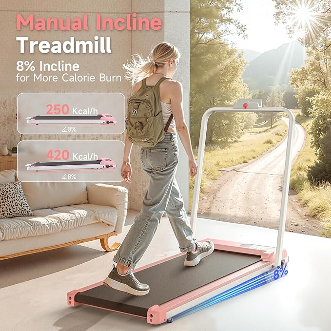 Walking Pad Treadmill with Handle Bar,Walking Pad with Incline 8%,2.5HP Quiet Under Desk 320 lbs 2 in 1Treadmills for Home Office,Compact Foldable Walking Pad,Remote Control&LED Display