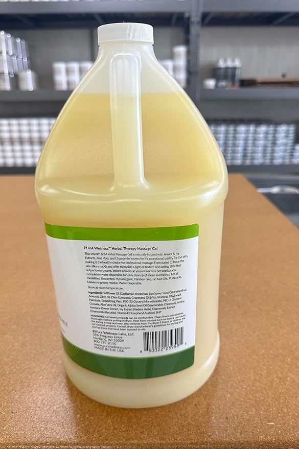 Herbal Therapy 1 Gallon Massage Gel, Aloe Vera, Professional, Massage Therapy, Deep Tissue, Unscented, Hypoallergenic, Natural Ingredients, Skin Hydrating, Moisturizing, Muscle Relief