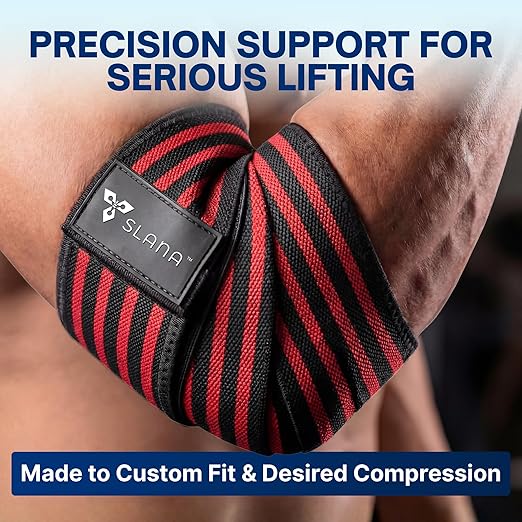 Elbow Wraps for Weightlifting – 40” Long Adjustable Compression - Elbow Sleeves Weightlifting Men with Hook-and-Loop Closure – Support for Heavy Pressing, Strength Training & Lifting Stability