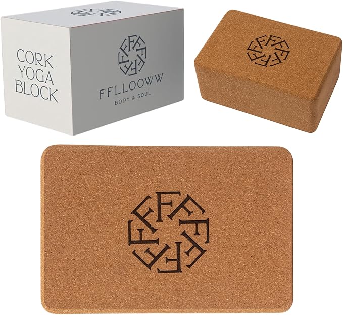 FFLLOOWW Premium Cork Yoga Block – Non-Slip, High-Density Support for Yoga, Pilates, Stretching, Home Workouts & Balance Training