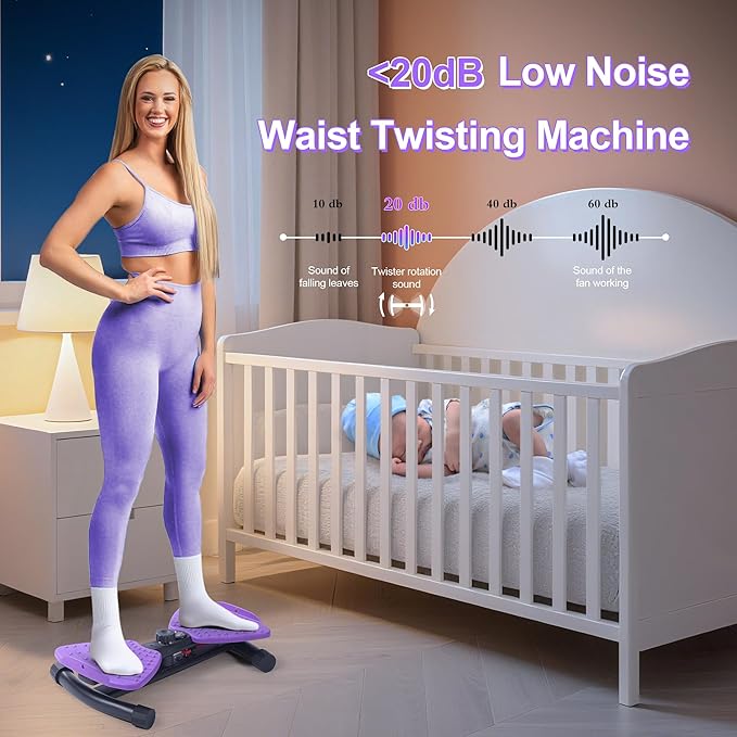 Waist Twister Machine Exercise With Digital Display To Track Time, Reps And Calories Burned, Waist twister machine With Balance Rope, Noiseless Abs Twister Plate, Holds 220 Lbs (purple and black)