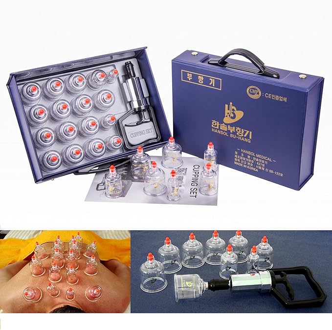 Hansol Cupping Therapy Equipment Set with Pumping Handle 17 Cups (Made in Korea)