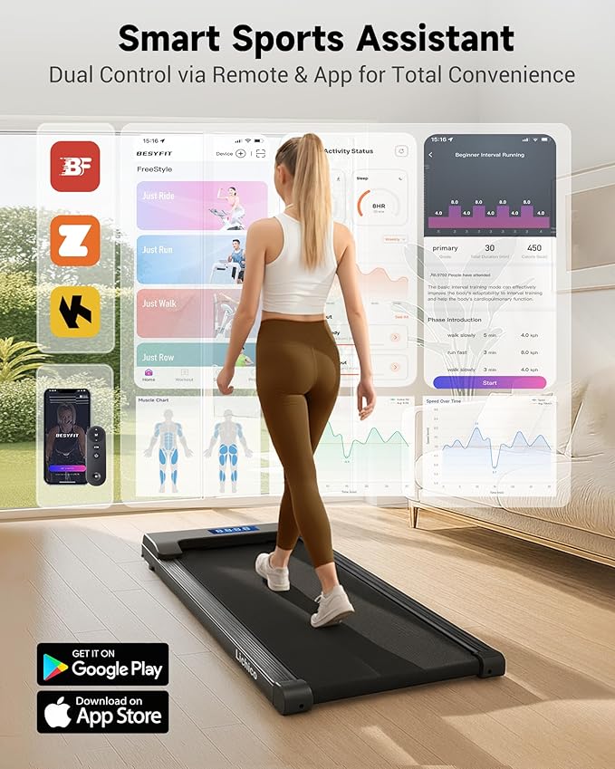 Lichico NeoSilent Walking Pad Treadmill Under Desk for Home with BLDC Core and Extra-Large Belt, App and Remote Control, Portable and Compact for Small Space
