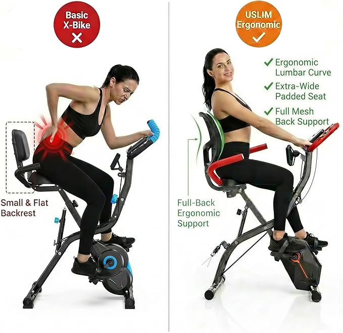 Foldable Exercise Bike Stationary Bikes for Home, 5 IN 1 Indoor Workout Bike, Cycling Bike with 16-Level Quiet Magnetic Resistance, 6.6 LBS Flywheel and 300LBS Capacity for Senior and Home Workout