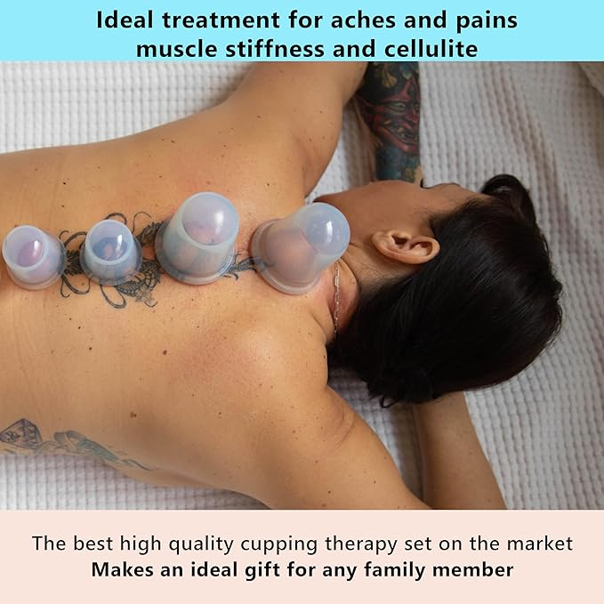 Silicone Cupping Therapy Set – 4 Massage Cups (2 XL, 2 L) – Pain Relief, Muscle Recovery & Cellulite Reduction – Professional Cupping Kit for Home, Gym & Athletes