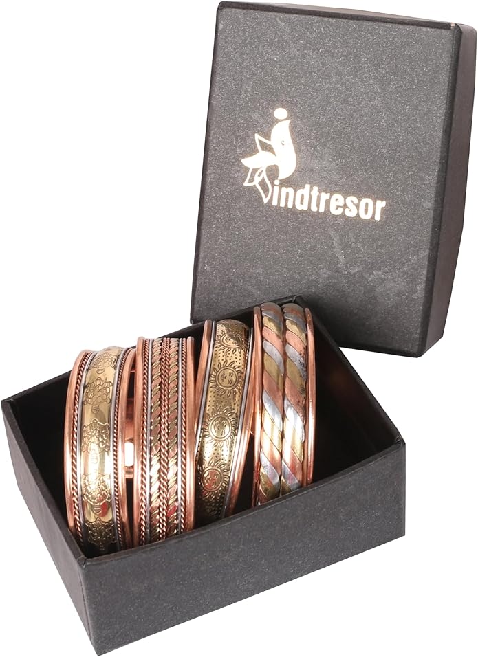 Copper Bracelet Tibetan Style. Hand Forged with Solid and High Gauge Copper Jewelry Cuff for Women Men. Combo of Different Designs