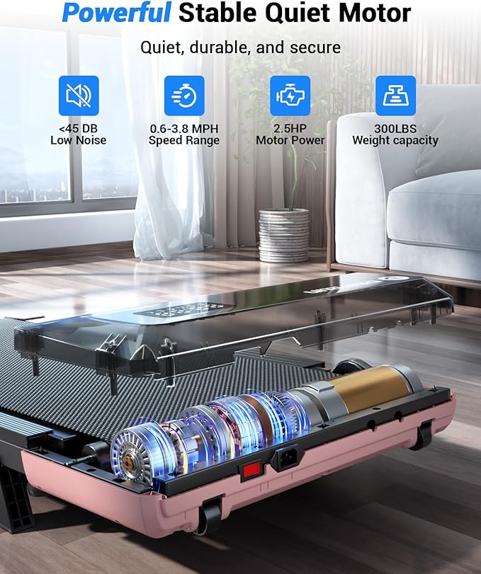DeerRun Under Desk Walking Pad Treadmill with 6% Manual Incline, 0.6-3.8 MPH Walking Speed, 2.5 HP, 300 lb Capacity, App & Remote Control, for Home Office & Small Spaces