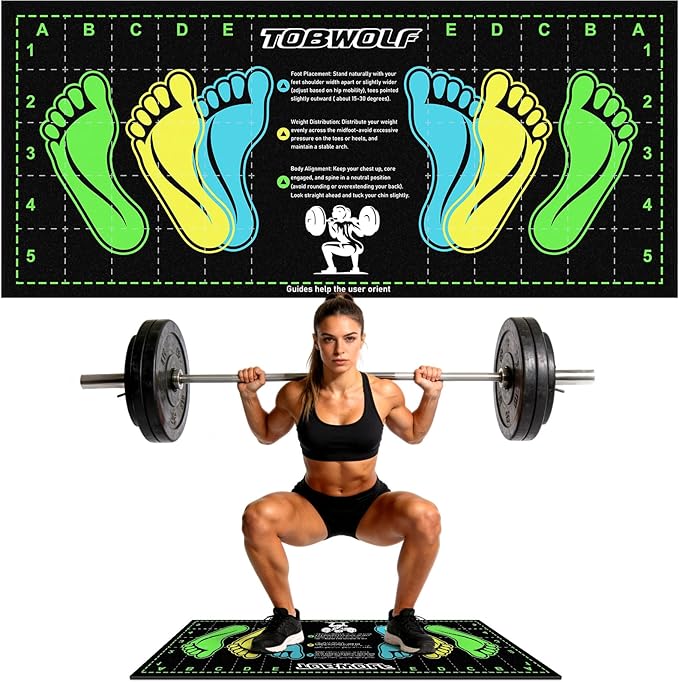 31.5'' X 13.8'' Non-Slip Squat Mat with Foot Position, Pro-Grade Exercise Mat Great for Squats, Leg and Lunges, Improving Muscle Activation, Versatility and Safety, Ideal for Home Fitness Enthusiasts