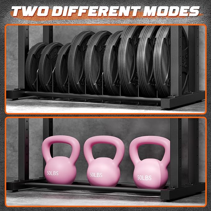 1100LBS Weight Rack for Home Gym, Upgraded 4-Tier Dumbbell Rack, Barbell Holder Bumper Plate Storage Rack with Adjustable Height & Width Design, Heavy Duty Weight Storage Organizer (Rack Only)