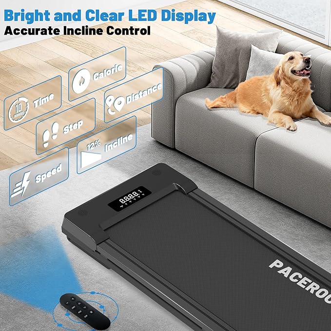 Walking Pad Treadmill with 12% 9-Level Auto Incline, 450 lbs Capacity Bluetooth Speaker Under Desk Treadmills for Home Hiking, 5 MPH